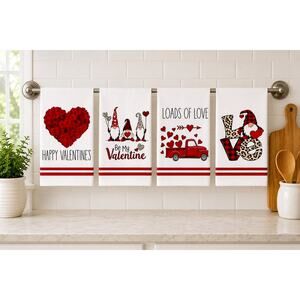 Hand Towels, 4pc, Valentine's Day Kitchen Dish Towels, 18 x 29